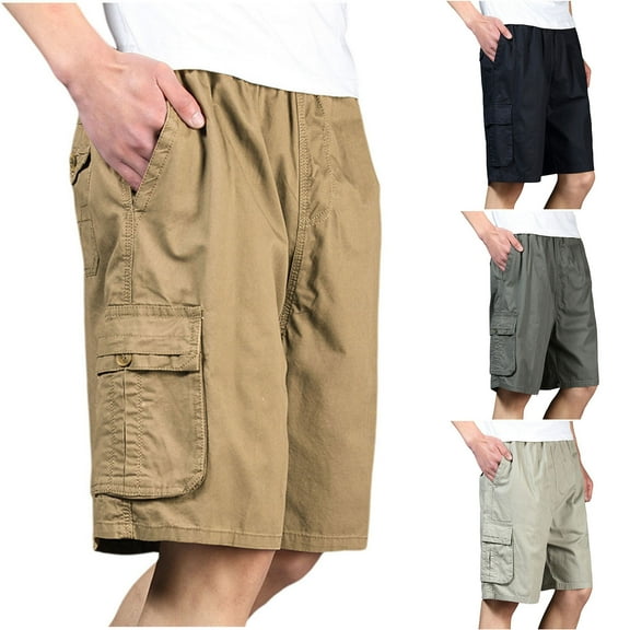 DDAPJ pyju Big and Tall Cargo Shorts for Men Elastic Waist Multi-Pocket Work Shorts Lightweight Outdoor Hiking Athletic Shorts Clearance Sale Today Yellow XL