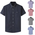 thumbnail image 1 of DDAPJ pyju Big and Tall Casual Button Down Shirts for Men Cotton Short Sleeve Striped Shirt Regular Fit Summer Dress Shirts with Pocket Sales Today Clearance Pink L, 1 of 3