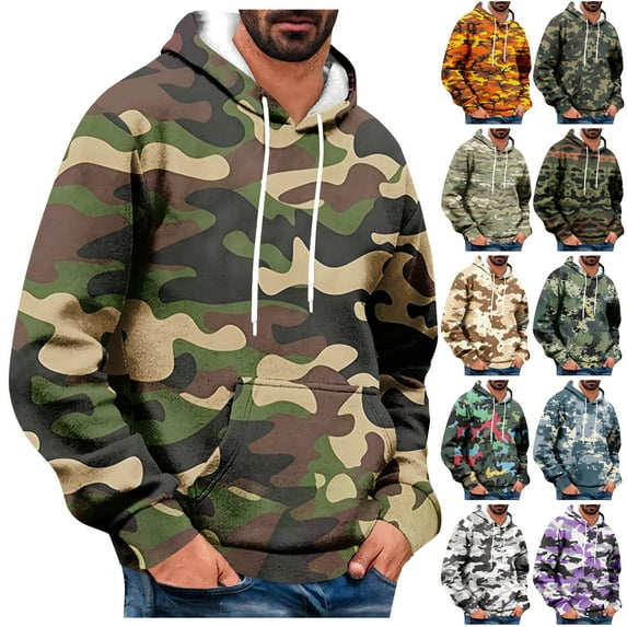 DDAPJ pyju Big and Tall Graphic Hoodies for Men Camouflage Print Hooded Sweatshirt Oversized Drawstring Pullover Hoodie with Kangaroo Pocket Dark Green L