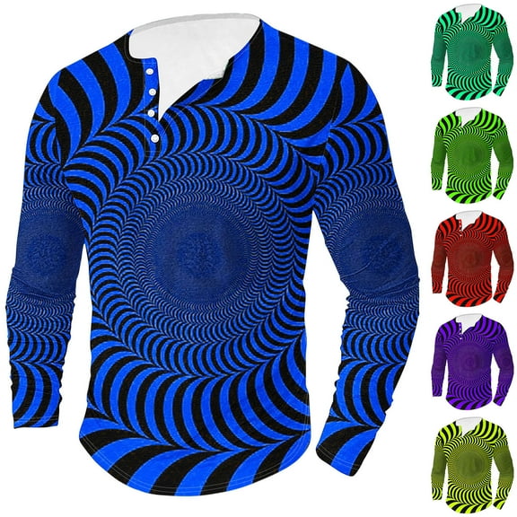 DDAPJ pyju Big and Tall Henley Shirt for Men 3D Optical Illusion Printed Long Sleeve 4 Button T Shirts Funny Tunnel Graphic Tees Fall Casual Stylish Tops Blue XL