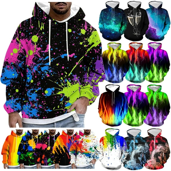 DDAPJ pyju Big and Tall Hoodies for Men, Teen Boys Novelty 3D Print Hooded Sweatshirt Athletic Drawstring Pullover Hoodie Long Sleeve Pocket Pullover Sweatshirts Multicolor#3 XXXL