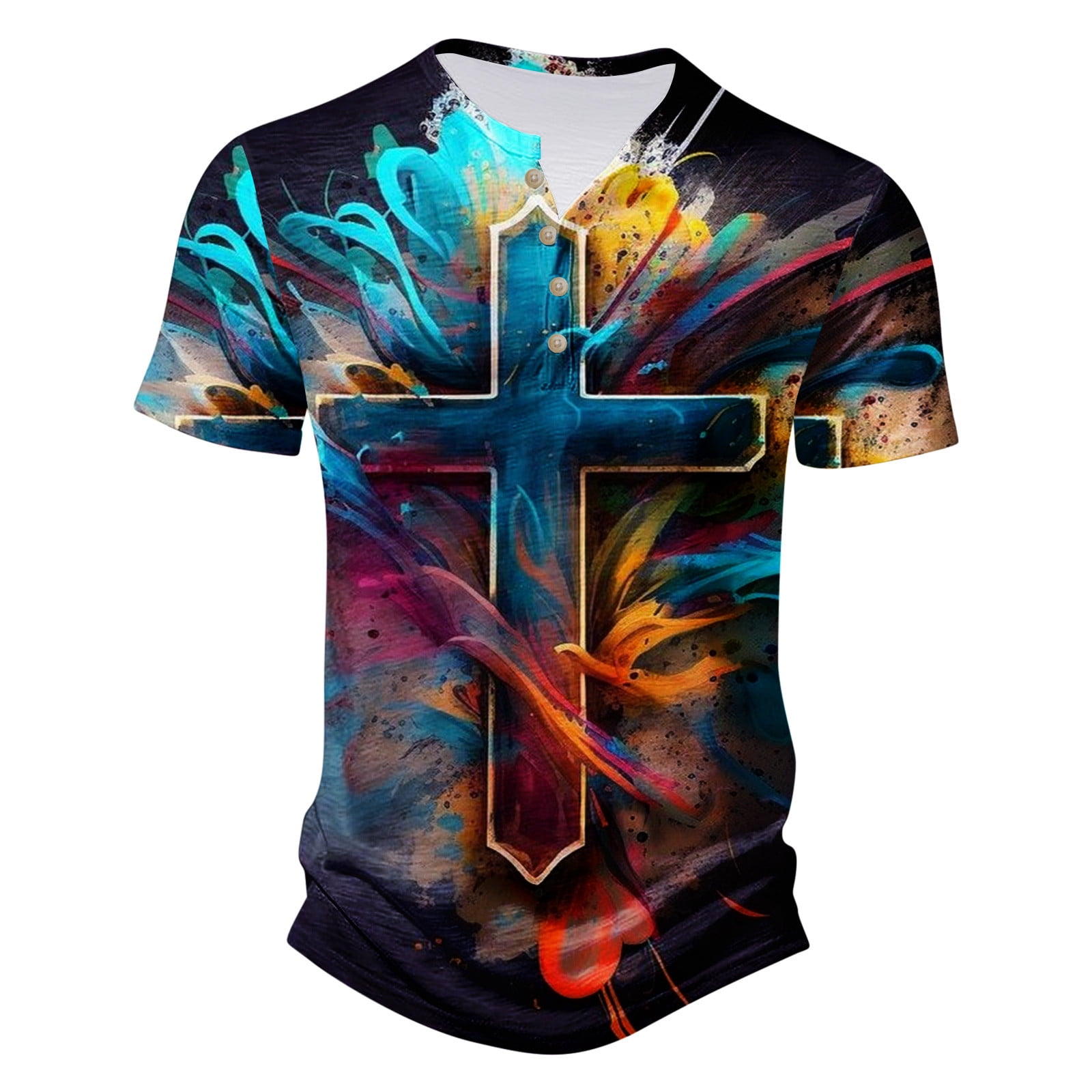 Man of Faith Colorful Cross Christian T Shirt Man of Faith Colorful Cross Christian T Shirt