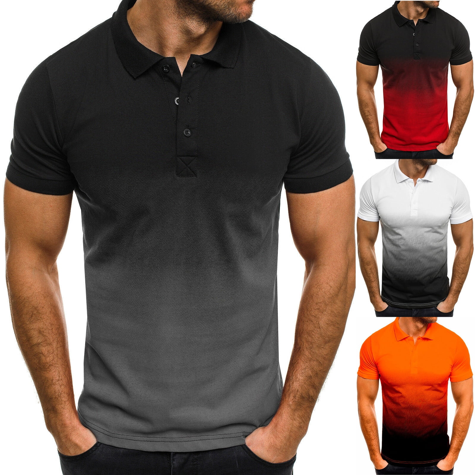 DDAPJ pyju Big and Tall Polo Shirts for Men Gradient Color Print Short ...