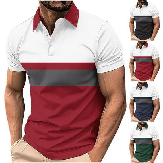 DDAPJ pyju Big and Tall Polos for Men Color Block Casual Business Collared Tshirt Slim Fit Stretch Golf Shirts Trendy Summer Short Sleeve Tops Prime Navy S