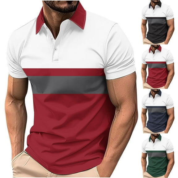 DDAPJ pyju Big and Tall Polos for Men Color Block Casual Business Collared Tshirt Slim Fit Stretch Golf Shirts Trendy Summer Short Sleeve Tops Black XXL