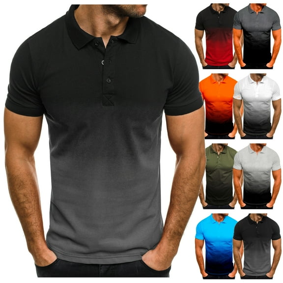 DDAPJ pyju Big and Tall Polos Shirts for Men Gradient Color Print Short Sleeve Collared T-shirts Performance Moisture Wicking Lightweight Golf Shirts Clearance Sale of Today Red L