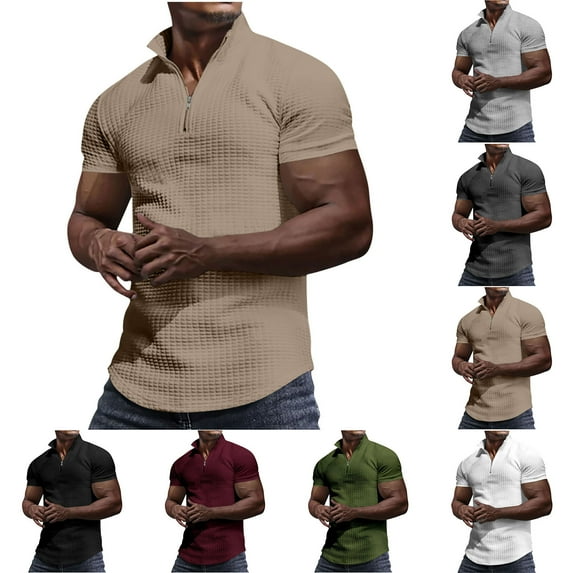 DDAPJ pyju Big and Tall Polos Shirts for Men Short Sleeve Waffle Knit Golf Polos Shirt Quarter Zip Polos Shirt Summer Casual Athletic Collared T-shirt White L