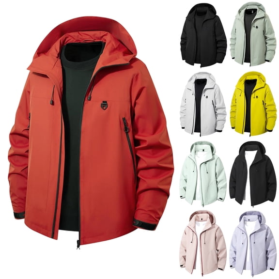 DDAPJ pyju Big and Tall Rain Jackets for Men Drawstring Zip Up Hoodies Waterproof Hiking Raincoat Outdoor Lightweight Athletic Jacket with Zipper Pockets Black#2 S
