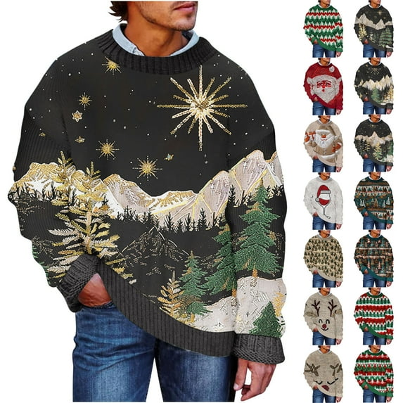 DDAPJ pyju Big and Tall Sweaters for Men Ugly Christmas Sweatshirt Funny Xmas Print Holiday Party Knitted Pullover Loose Casual Jumper Tops Prime Khaki#1 S