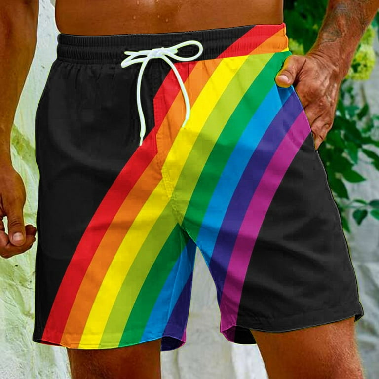 DDAPJ pyju Big and Tall Swim Trunks for Men LGBT Pride Rainbow Flag Printed Drawstring Beach Shorts Quick Dry Surfing Board Shorts with Pockets 2024 Summer Savings Black S Walmart