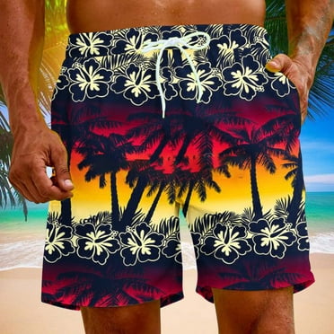 DDAPJ pyju Big and Tall Swim Trunks for Men Tropical Hawaiian Beach Shorts Palm Tree Print Casual Aloha Shorts Water Sports Surfing Board Shorts with Pockets 2024 Summer Holiday Deals Orange L