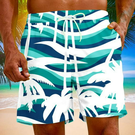 DDAPJ pyju Big and Tall Swim Trunks for Men Tropical Hawaiian Beach Shorts Palm Tree Print Casual Aloha Shorts Water Sports Surfing Board Shorts with Pockets Summer Light Blue L