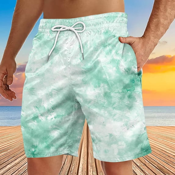 DDAPJ pyju Big and Tall Swim Trunks Mens Funky Hawaiian Beach Shorts Tie Dye Print Casual Summer Shorts Elastic Waist Drawstring Board Shorts with Pockets on Clearance Light Green L
