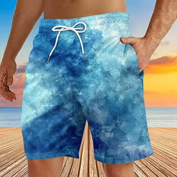 DDAPJ pyju Big and Tall Swim Trunks Mens Funky Hawaiian Beach Shorts Tie Dye Print Casual Summer Shorts Elastic Waist Drawstring Board Shorts with Pockets Blue XXXXL