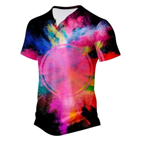 DDAPJ pyju Big and Tall T-shirts for Men 2025 Trendy Tie Dye Print Casual Henley Shirts Slim Fit Crewneck Button Shirt Short Sleeve Collarless Workout Tee Pink S