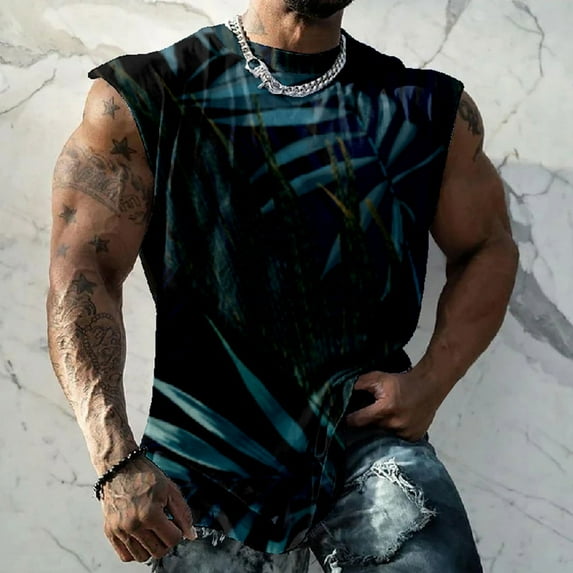 DDAPJ pyju Big and Tall Tank Tops for Men Sleeveless Hawaiian Beach Tank Top Tropical Print Casual Workout Vest Fitness Muscle Undershirt Navy XXXL
