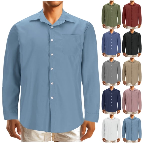 DDAPJ pyju Big and Tall Button Down Shirts Men Business Casual Long Sleeve Shirts Solid Basic Dress Shirt Army Green XXL