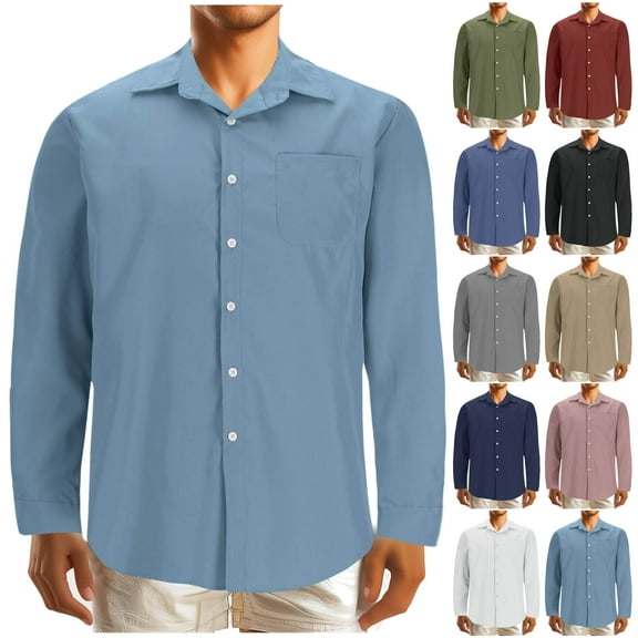 DDAPJ pyju Big and Tall Button Down Shirts Men Business Casual Long Sleeve Shirts Solid Basic Dress Shirt Blue XXXL