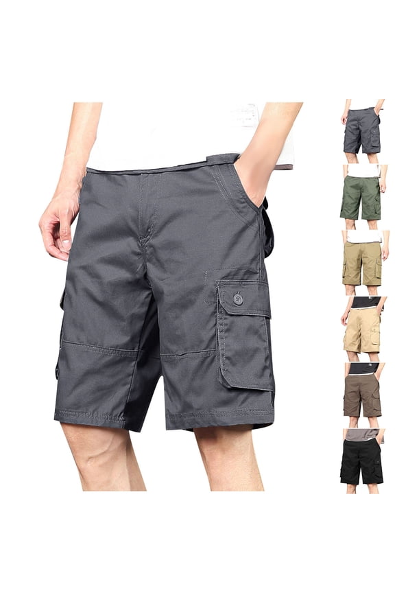 Big and Tall Cargo Shorts for Men Cotton Ripstop Hiking Shorts Lightweight Multi-Pocket Work Short Pants on Sale Khaki M