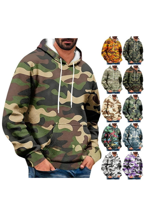 Big and Tall Graphic Hoodies for Men Camouflage Print Hooded Sweatshirt Oversized Drawstring Pullover Hoodie with Kangaroo Pocket White L