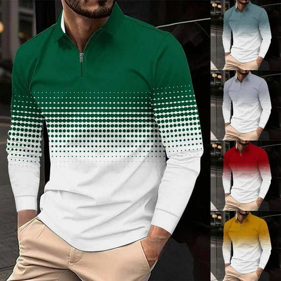 DDAPJ pyju Big and Tall Polos for Men Quarter Zip Polo Shirt Gradient Print Long Sleeve Golf Shirts Breathable Mesh Sports Tennis Shirt Gray XXXXL