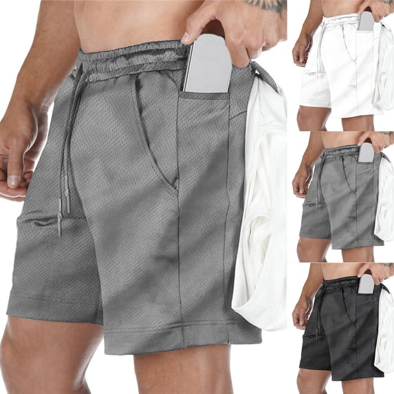 DDAPJ pyju Birthday Gifts! Men's Drawstring Running Shorts Breathable Mesh Workout Shorts Gym Training Athletic Short Pants with Towel Loop Gray XL