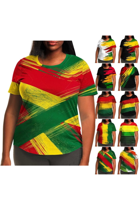 Black History Short Sleeve T-Shirts for Women African American Shirts Black History Month Crew Neck Blouse Plus Size Tops on Sale Multicolor XXXL