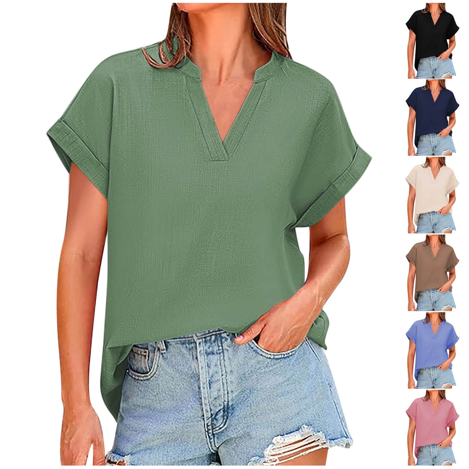 DDAPJ pyju Blouses for Women Dressy Casual 2025 Summer Linen Shirts ...