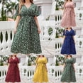 thumbnail image 1 of DDAPJ pyju Boho Floral Summer Dresses for Women Plus Size Empire Waist Maxi Dresses Short Sleeve Wrap V Neck Tunic Dress Casual Flowy Pleated Dress Yellow 3XL, 1 of 8