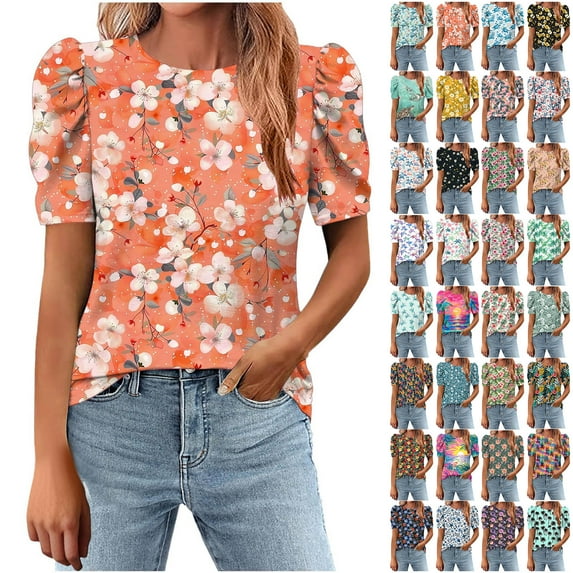 DDAPJ pyju Boho Tops for Women Dressy Summer Blouse Elegant Work Shirt Loose Fit Tunics Multicolor M