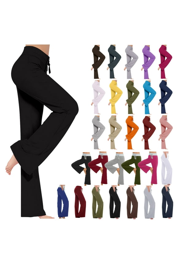 Bootcut Yoga Pants with Pockets for Women Solid Casual Sweatpants High Waist Drawstring Athletic Pants Tummy Control Work Pants with Pockets Black M