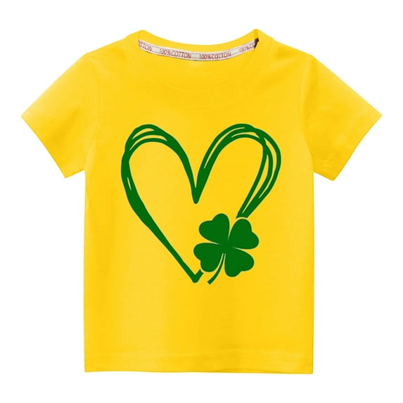 DDAPJ pyju Boys Girls Holiday Shirts Cute St Patrick's Day Valentines Themed T-Shirts Casual Shamrock & Heart Graphic Short Sleeve Tops Holiday Sales Yellow 7 Years