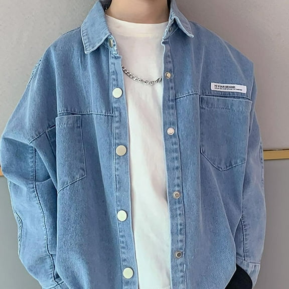 DDAPJ pyju Boys Jean Jacket Kids Denim Jacket Long Sleeve Button Down Shirt Jacket Fall Winter Casual Outerwear with Pockets 90% off Clearance Sale Light Blue 5 Years