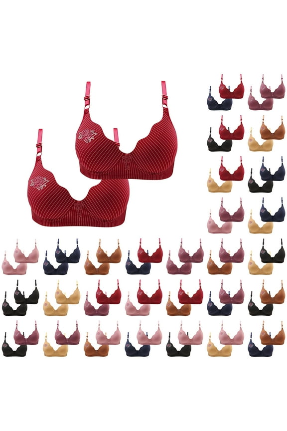 Bras for Women 2 Pack Womens Floral Rhinestones Comfort Breathable Bra Wireless Seamless Push Up Bras Everyday Underwear Black M(38/85BC)