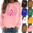thumbnail image 1 of DDAPJ pyju Breast Cancer Awareness T-Shirts for Women Pink Ribbon Printed Long Sleeve Crewneck Sweatshirts Comfy Loose Crew Neck Faith Hope Tops Blue M, 1 of 6