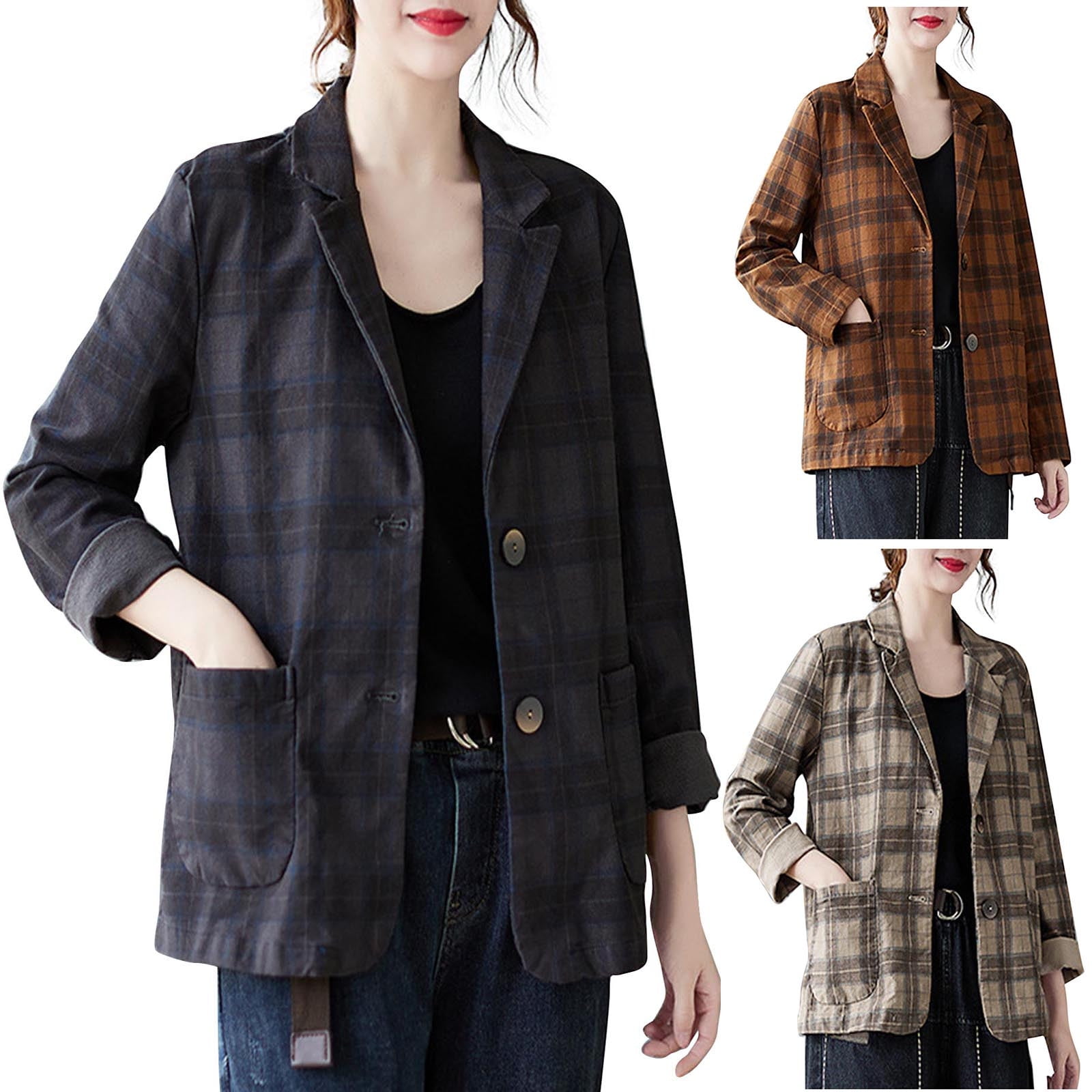 DDAPJ pyju Business Casual Blazers for Women Plaid Blazer Jacket