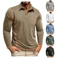 thumbnail image 1 of DDAPJ pyju Business Casual Polos for Men Long Sleeve Striped Polo Shirt Lightweight Moisture Wicking Golf Shirts with Chest Pocket Khaki XL, 1 of 7