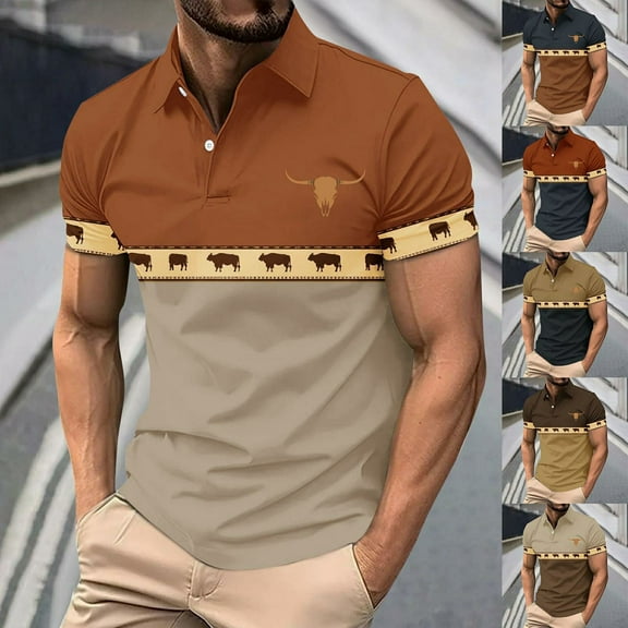 DDAPJ pyju Business Casual Polos for Men Vintage Aztec Print Collared Golf Shirt Trendy Summer Short Sleeve Tops Black L