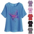 thumbnail image 1 of DDAPJ pyju Butterfly Shirts for Women Oversized Cotton Linen Crewneck T Shirt 2025 Fashion Casual Summer Short Sleeve Tops Daily Sales Black L, 1 of 5