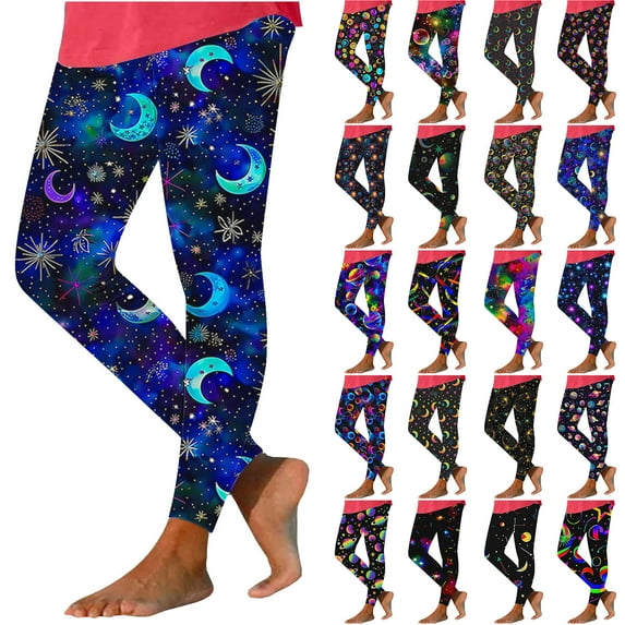DDAPJ pyju Buttery Soft Leggings for Women Stars Print Casual Workout Tights High Waisted Stretch Yoga Running Pants Limited Time Sales of Today Multicolor L