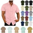 thumbnail image 1 of DDAPJ pyju Button Down Short Sleeve Linen Shirts for Men Summer Casual Cargo Shirt Solid Color Spread Collar Beach Shirts with Pockets Army Green XXXXXL, 1 of 6