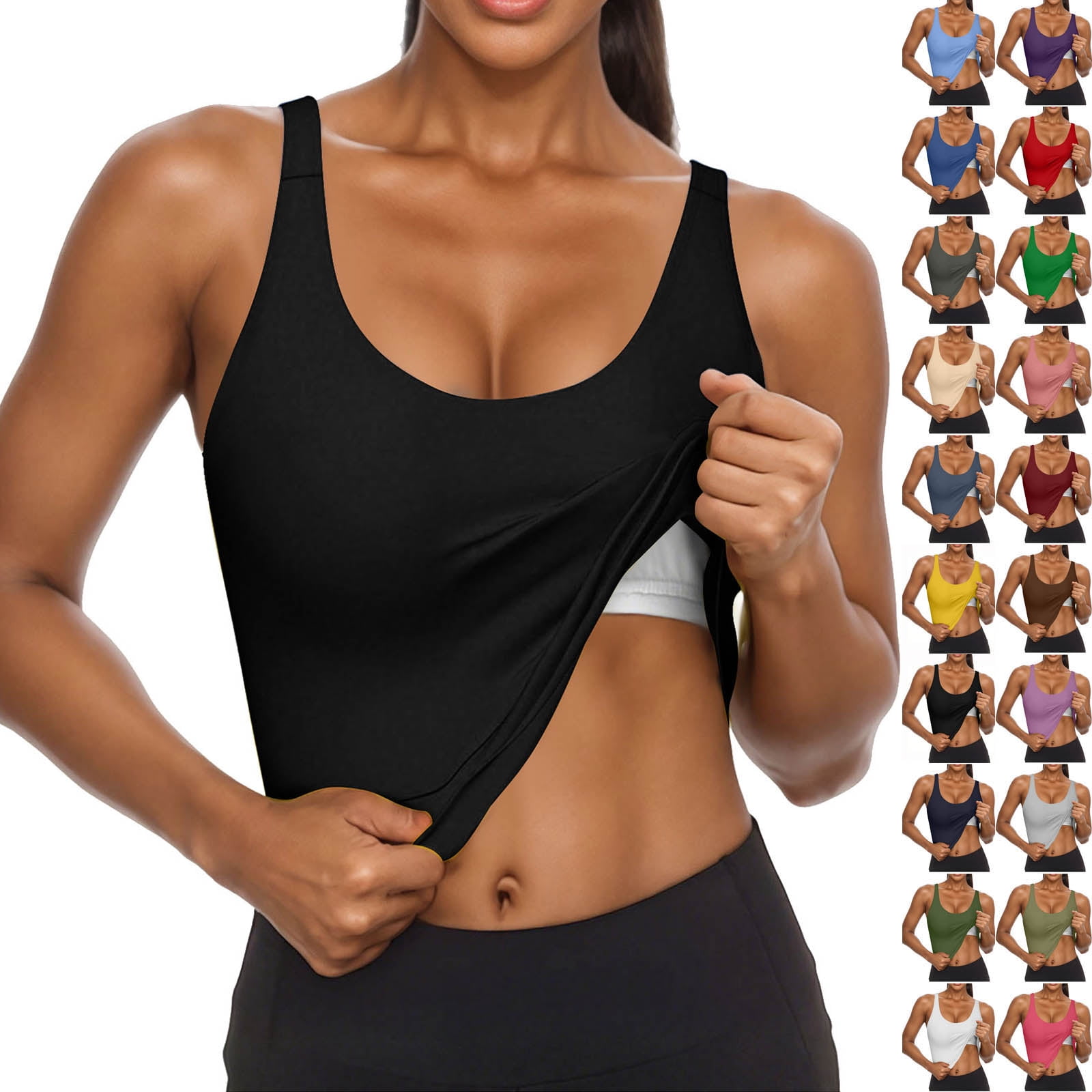 ANYFITTING Tank Tops With Built-in Bras For Women - Padded Sewn-in Camisole With Adjustable Wide Straps - V-Neck Sleeveless Shirt For Yoga, Daily Wear, Layering