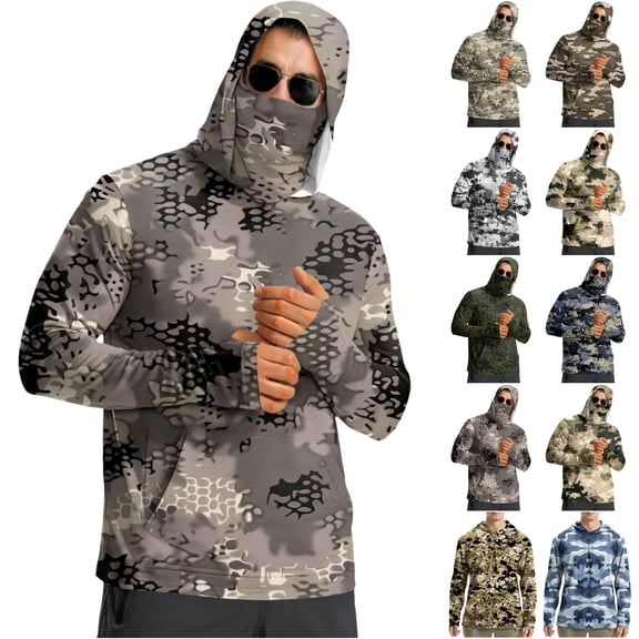 DDAPJ pyju Camo Hoodies for Men Quick-Dry Hooded Sweatshirt Lightweight Breathable Outdoor Hunting Shirts with Hood Camouflage M