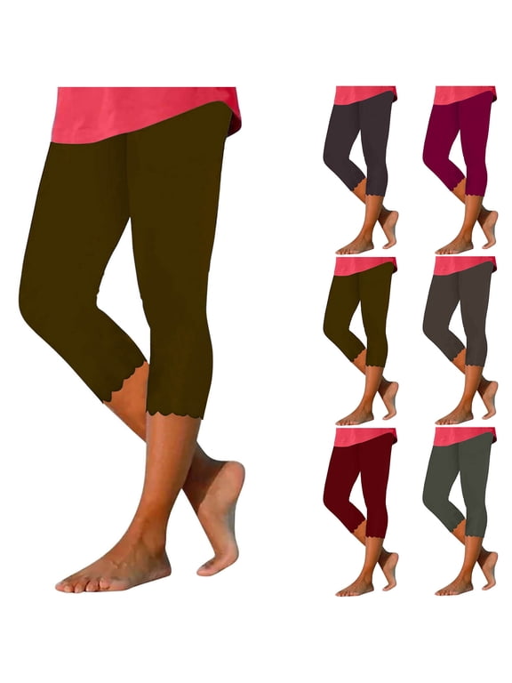 Capri Leggings for Women 2025 Summer Cropped Pants Tummy Control High Waisted Yoga Capris Basic Solid Casual Workout Tights Birthday Gifts Brown M