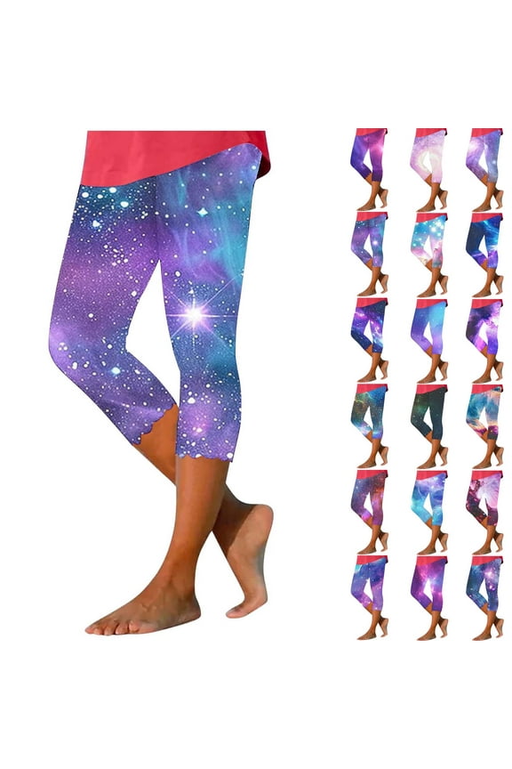 Capri Leggings for Women 2025 Trendy Summer Cropped Pants Elastic Waist Slim Fit Yoga Bottom Pants Trendy 3D Print Casual Workout Capris Today's Sales Multicolor M