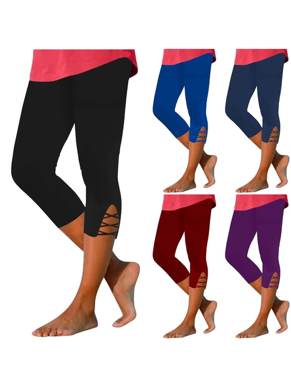 Capri Leggings for Women Tummy Control High Waisted Yoga Pants Lightweight Summer Cropped Pants Basic Solid Comfy Casual Beach Capris 2025 Prime Sales Black L