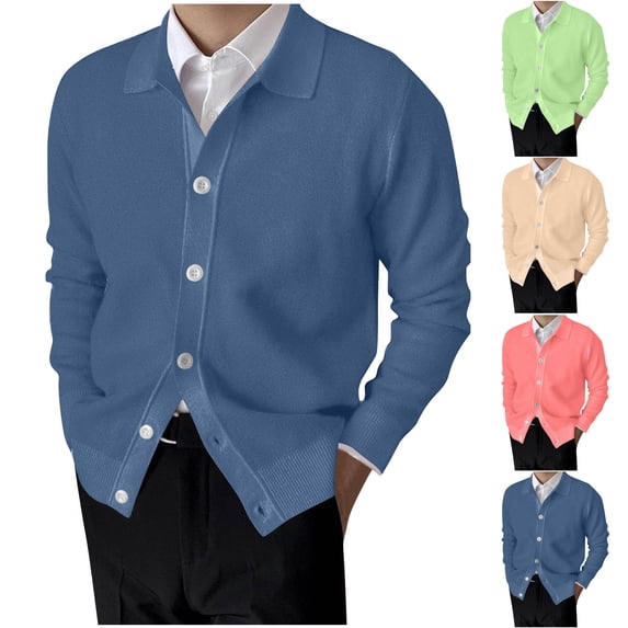 DDAPJ pyju Cardigan Sweaters for Men Lapel Long Sleeve Knitted Cardigans Solid Casual Button Down Sweater Jacket Green M