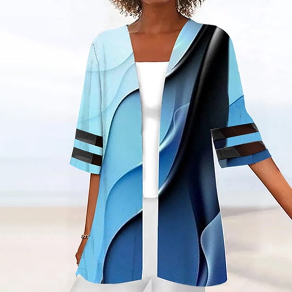 DDAPJ pyju Cardigans for Women Lightweight,Lightweight Cardigans for Women Summer Open Front 3/4 Sleeve Shirts Loose Casual Blouse Draped Flowy Cover Ups