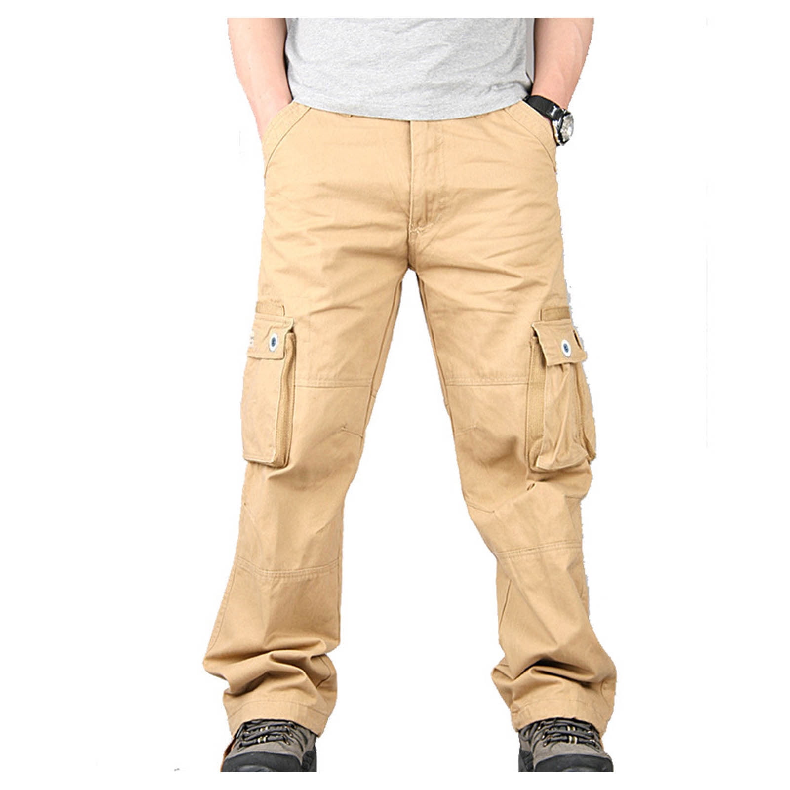 DDAPJ pyju Cargo Pants for Men Solid Straight Leg Work Trousers Cotton