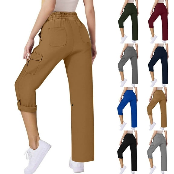 DDAPJ pyju Cargo Pants Women Drawstring High Waist Roll Up Trousers Lightweight Outdoor Casual Hiking Pants with Pockets Black M